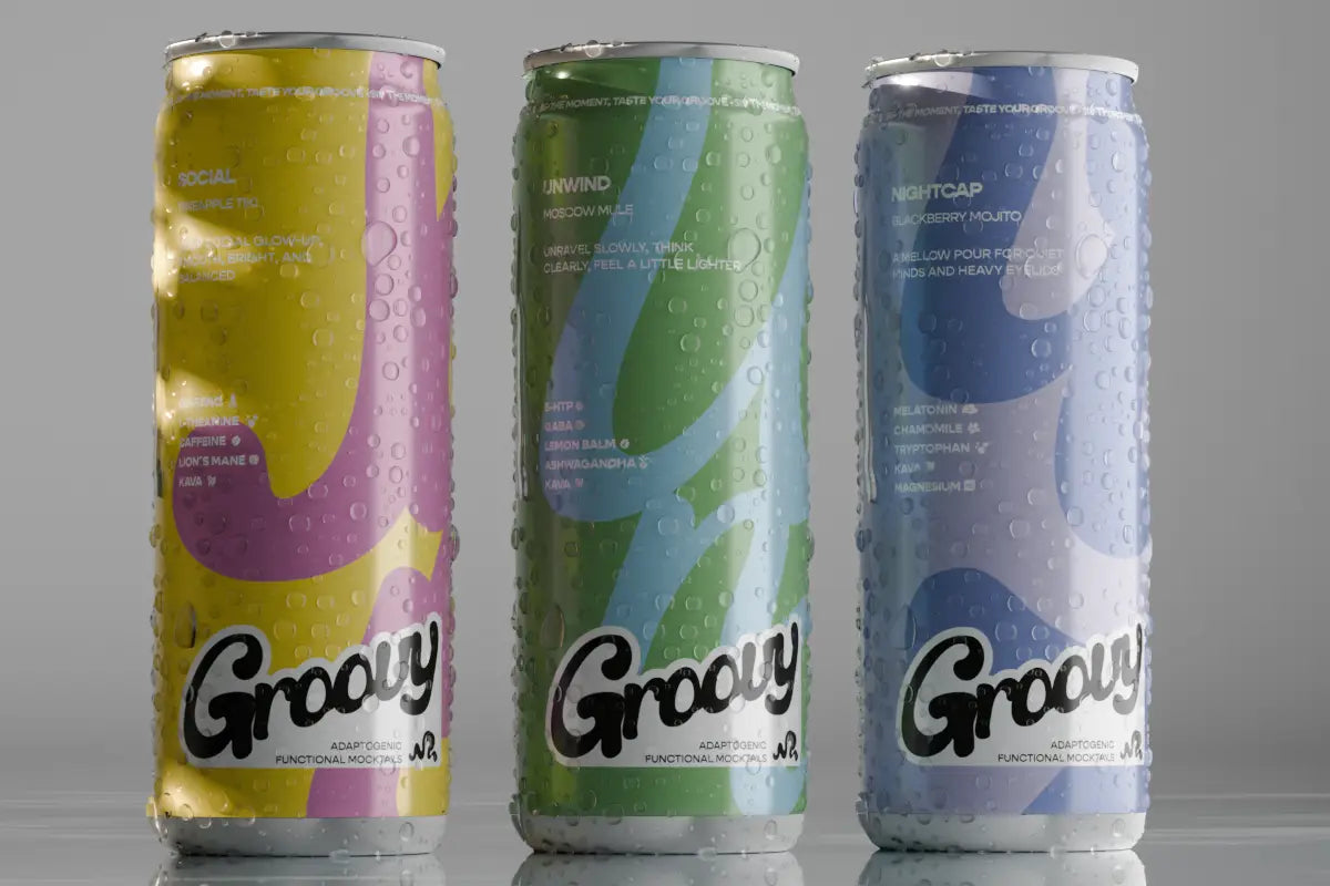 Kava drinks explained with Groovy Social, Unwind, and Nightcap cans displayed together.