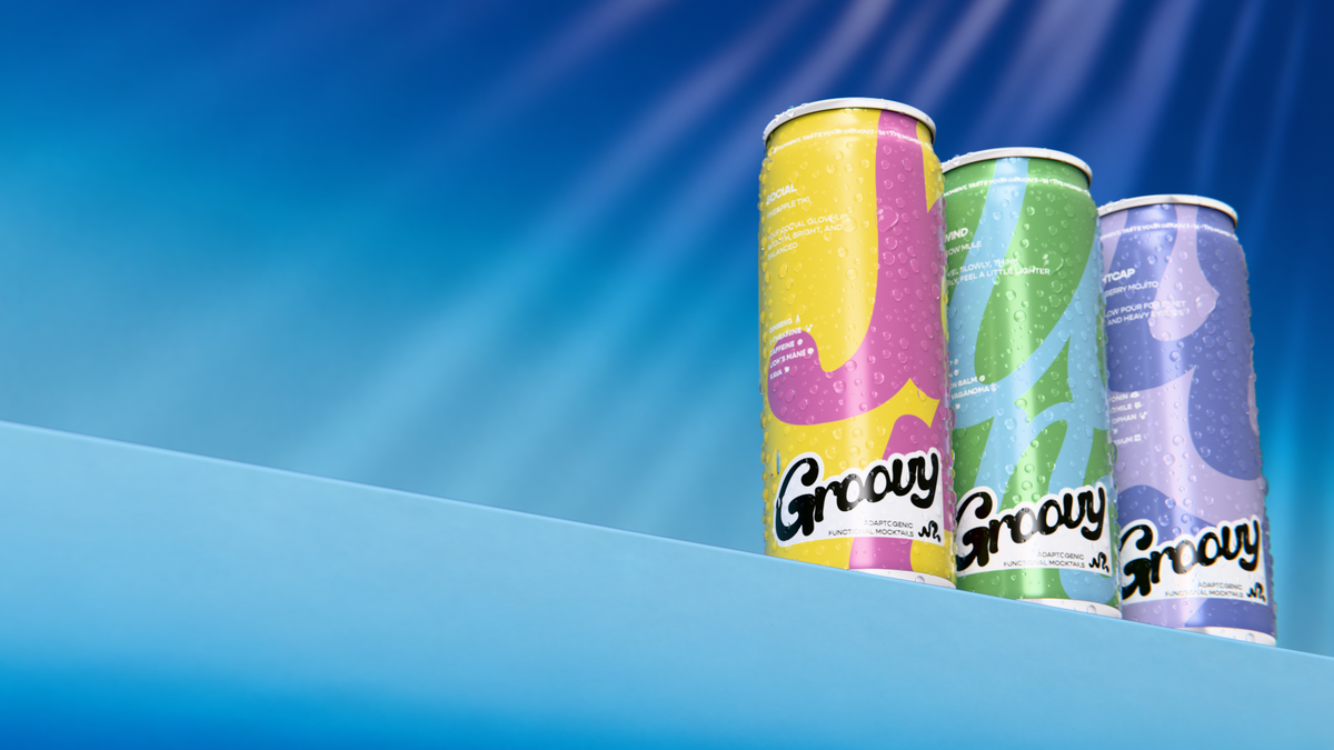 Groovy Social, Unwind and Nightcap adaptogenic functional mocktail cans