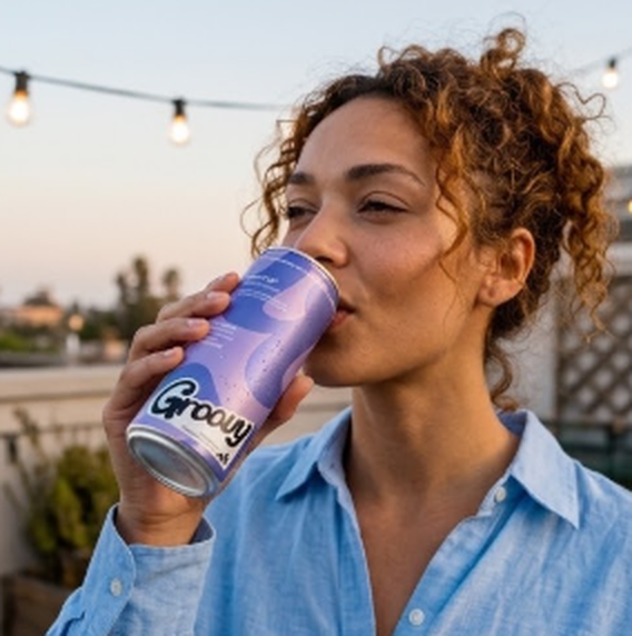 Woman enjoying a Groovy drink outdoors
