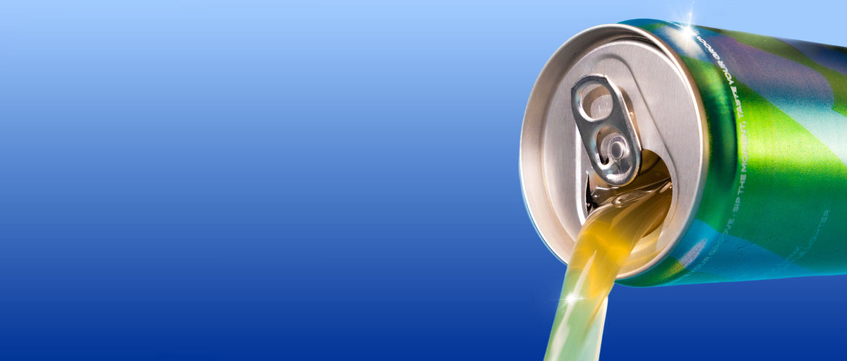 A Groovy can pouring against a blue sky