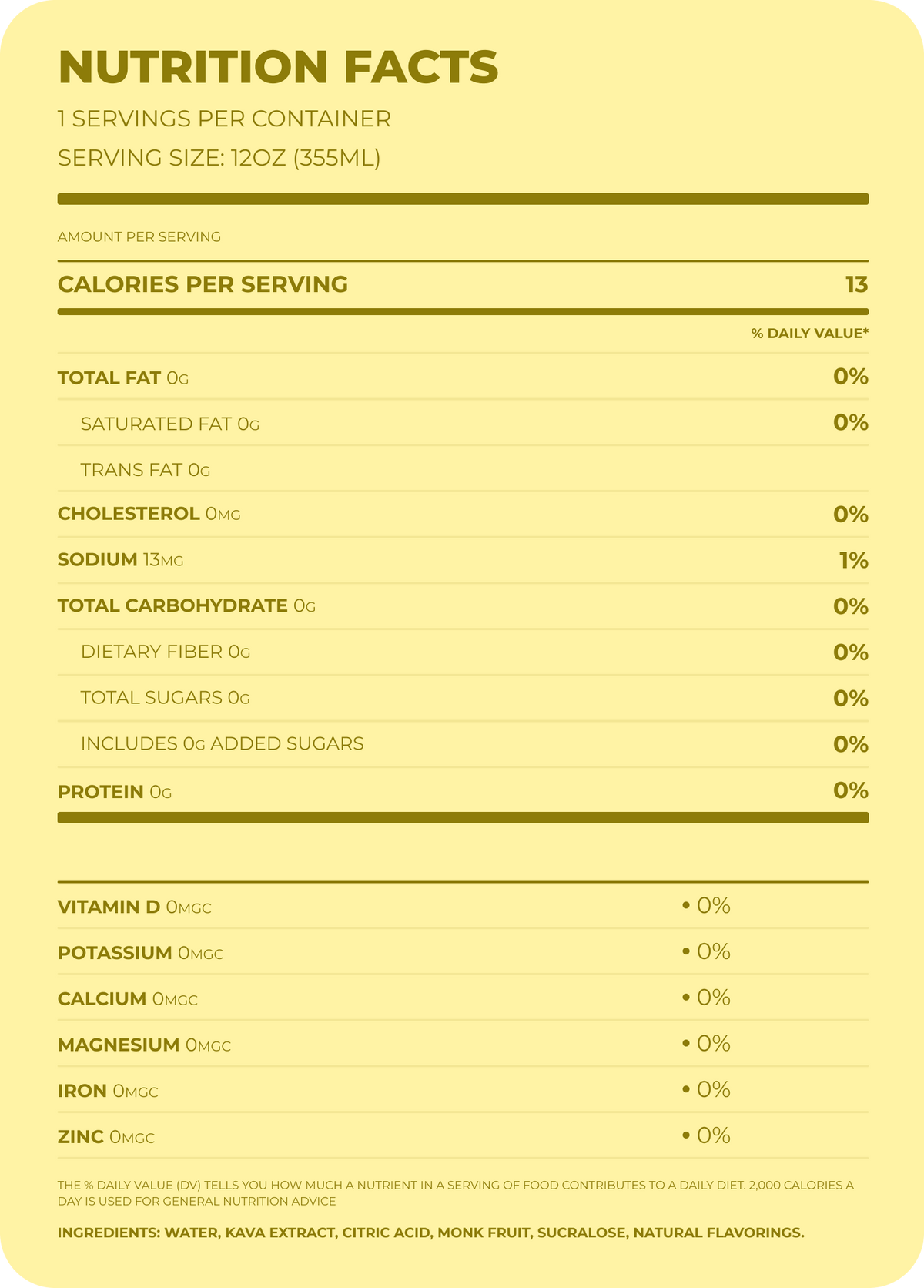 Nutrition facts panel for Social