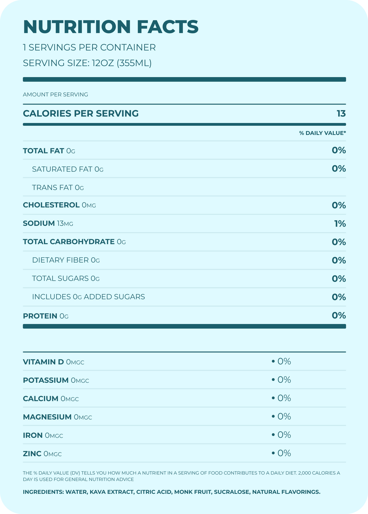 Nutrition facts panel for Unwind