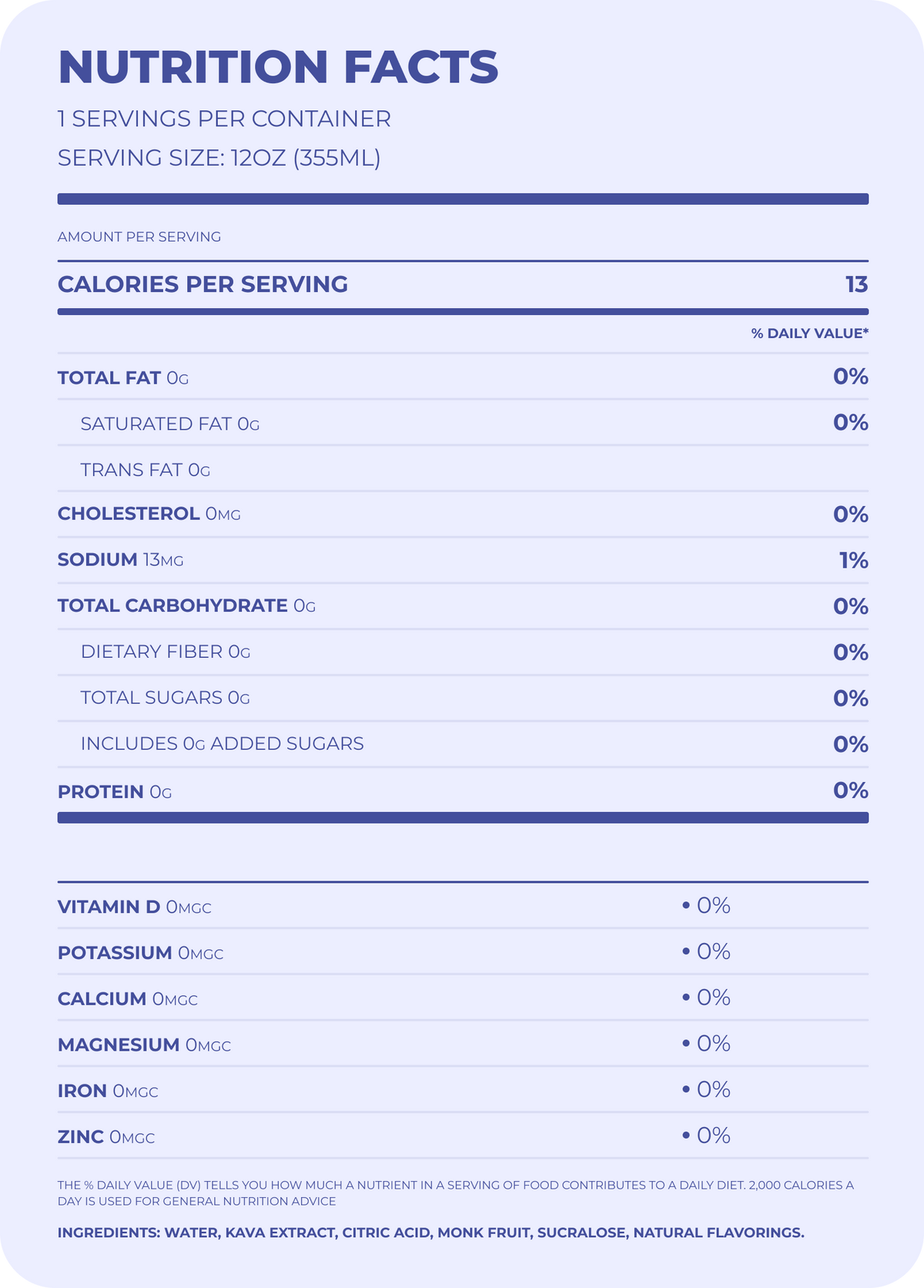 Nutrition facts panel for Nightcap
